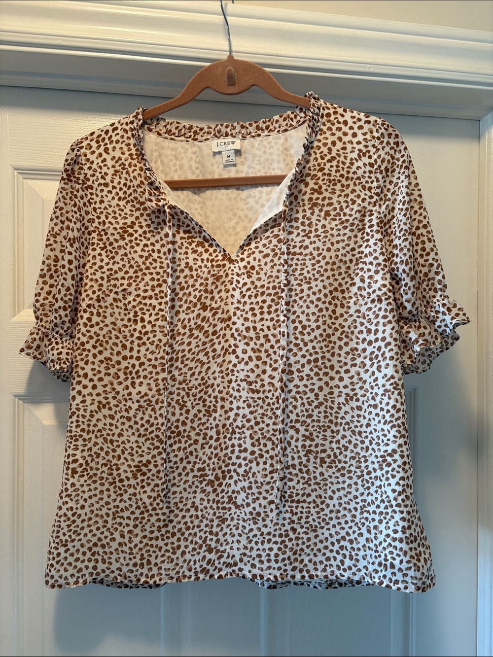 J. Crew Cream and Brown Leopard Print Short Sleeve Blouse